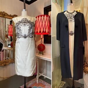 vtg 1960s 2 piece sheath and coat trompe l'oeil fabiola reversible 60s fashion